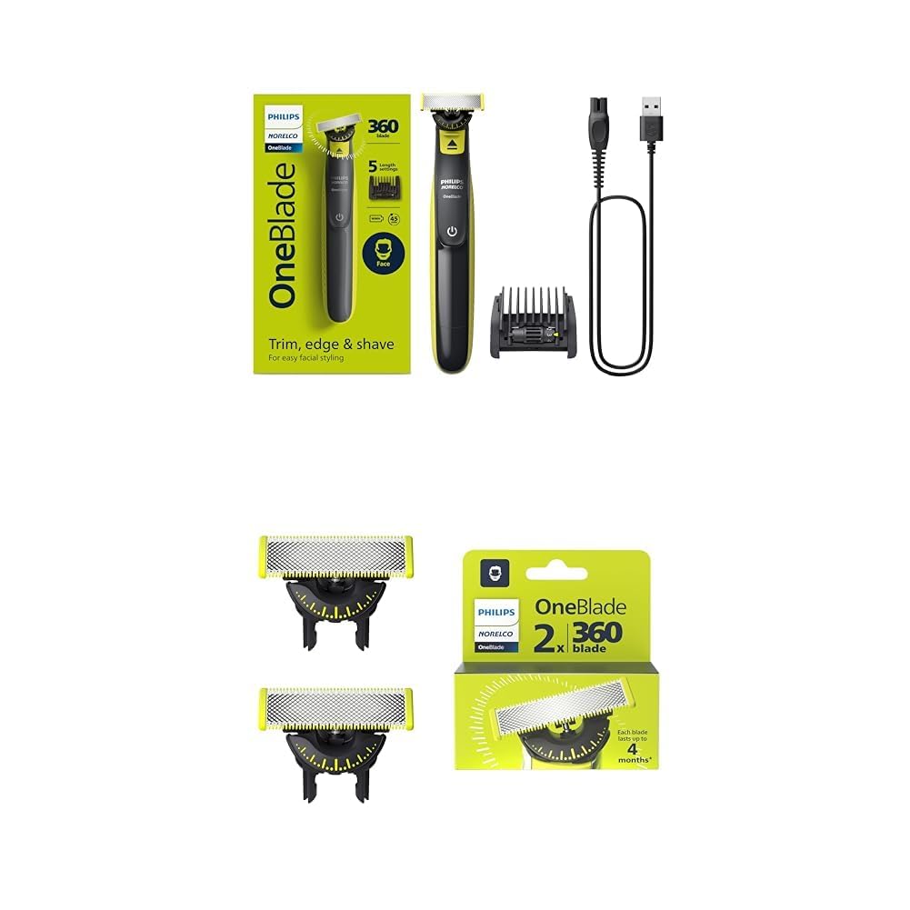 OneBlade 360 Hybrid Face Trimmer and Shaver, 5 Length Comb
