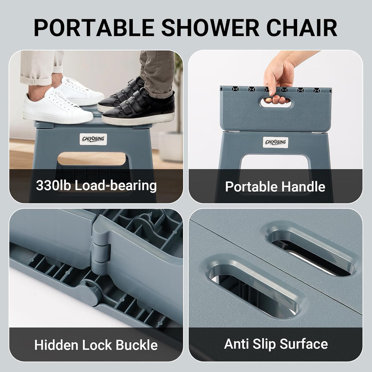 Foldable Bath Shower Safety Chair Seat, 17.7" High Anti-Slip Bench Bath tub Stool for Elderly or Seniors (Blue)