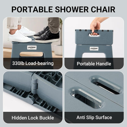 Foldable Bath Shower Safety Chair Seat, 17.7" High Anti-Slip Bench Bath tub Stool for Elderly or Seniors (Blue)