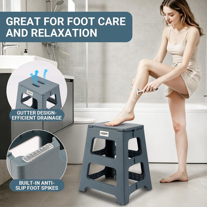Foldable Bath Shower Safety Chair Seat, 17.7" High Anti-Slip Bench Bath tub Stool for Elderly or Seniors (Blue)