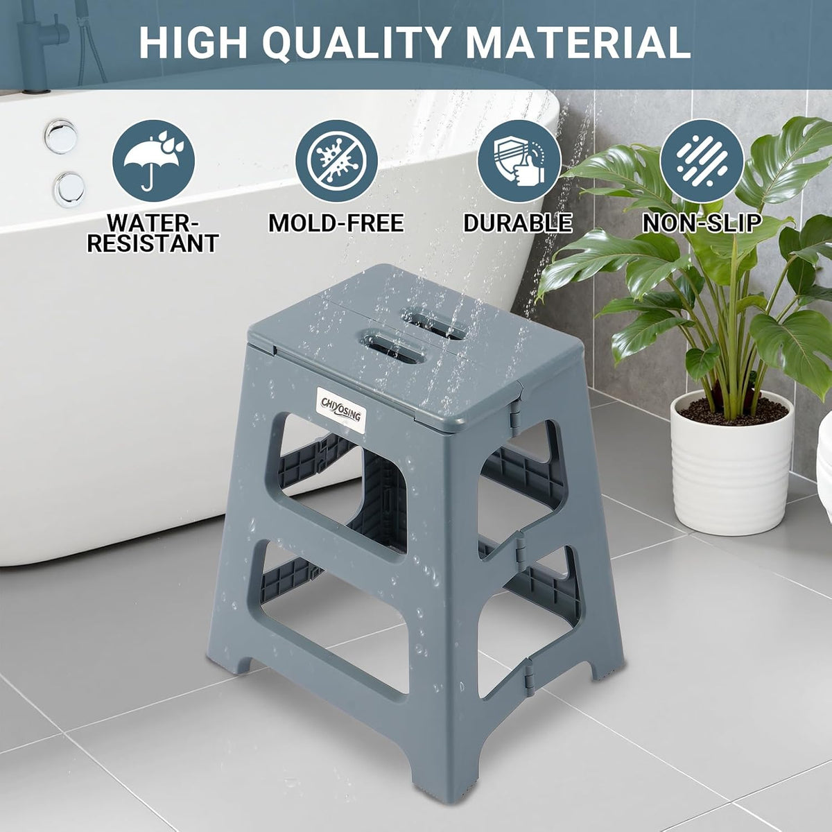 Foldable Bath Shower Safety Chair Seat, 17.7" High Anti-Slip Bench Bath tub Stool for Elderly or Seniors (Blue)