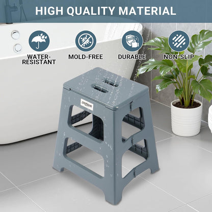 Foldable Bath Shower Safety Chair Seat, 17.7" High Anti-Slip Bench Bath tub Stool for Elderly or Seniors (Blue)