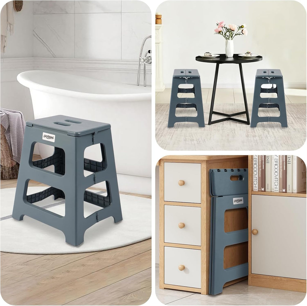 Foldable Bath Shower Safety Chair Seat, 17.7" High Anti-Slip Bench Bath tub Stool for Elderly or Seniors (Blue)