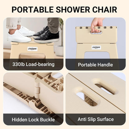 Foldable Bath Shower Safety Chair Seat, 17.7" High Anti-Slip Bench Bath tub Stool for Elderly or Seniors (Blue)