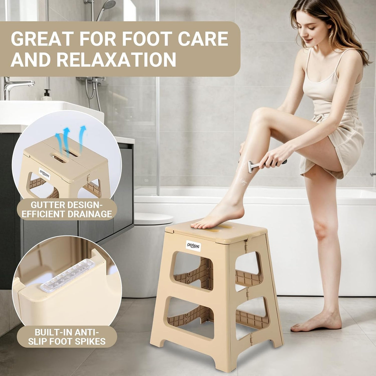 Foldable Bath Shower Safety Chair Seat, 17.7" High Anti-Slip Bench Bath tub Stool for Elderly or Seniors (Blue)