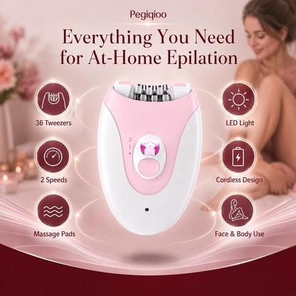 Epilator for Women, 36 Tweezer Hair Removal Device, Long-Lasting Smooth Skin Up to 4–6 Weeks, 2-Speed Electric Facial Hair Remover with LED Light, Cordless USB, for Legs, Arms, Underarms & Bikini Area