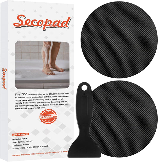 12PCS Round Non Slip Bathtub Stickers with Scraper, Clear | Original Large Anti-Slip Treads, Comfortable PEVA Material, Strong Adhesive, Easy to Use, For Bath Tubs, Showers & Stairs