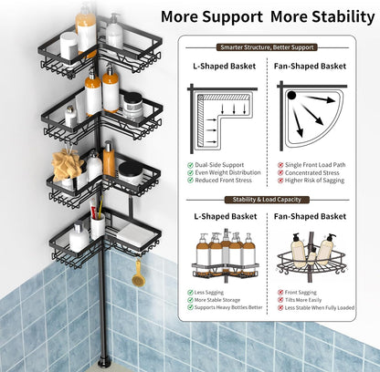 Corner Shower Caddy Tension Pole, Large Capacity Bathroom Organizer