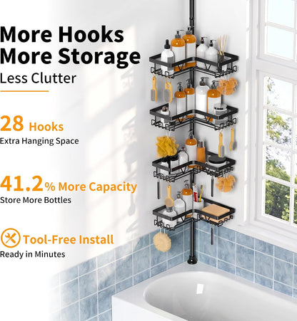 Corner Shower Caddy Tension Pole, Large Capacity Bathroom Organizer