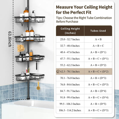 Corner Shower Caddy Tension Pole, Large Capacity Bathroom Organizer