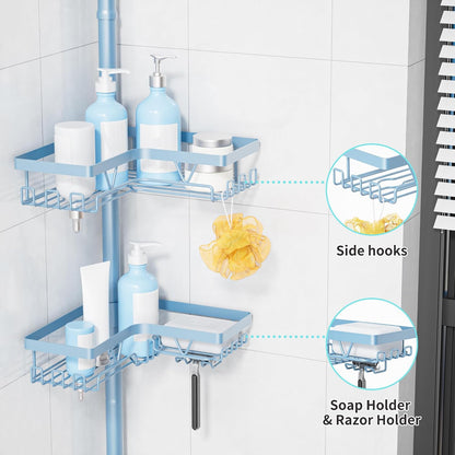 Corner Shower Caddy Tension Pole, Large Capacity Bathroom Organizer