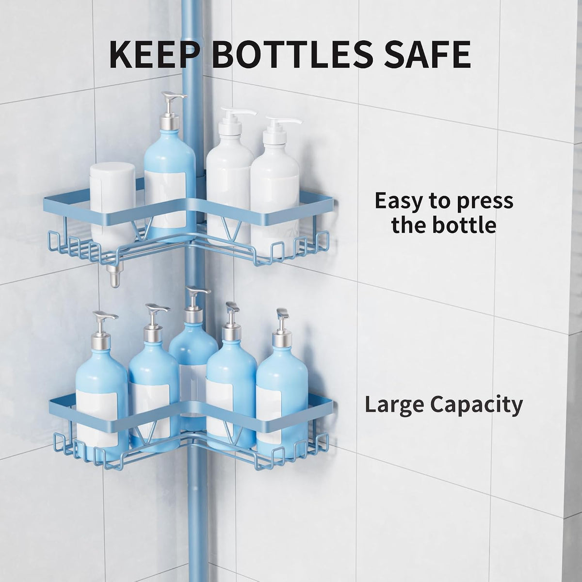 Corner Shower Caddy Tension Pole, Large Capacity Bathroom Organizer