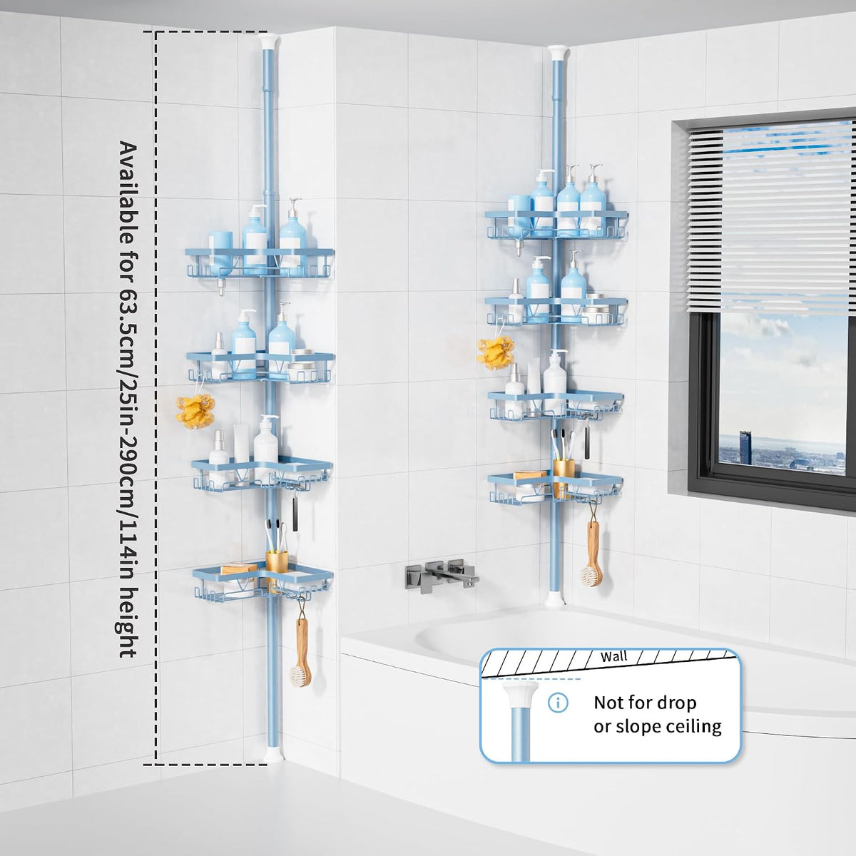 Corner Shower Caddy Tension Pole, Large Capacity Bathroom Organizer