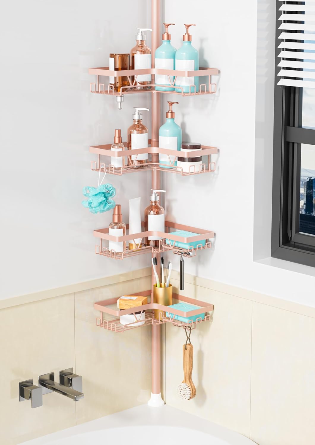 Corner Shower Caddy Tension Pole, Large Capacity Bathroom Organizer