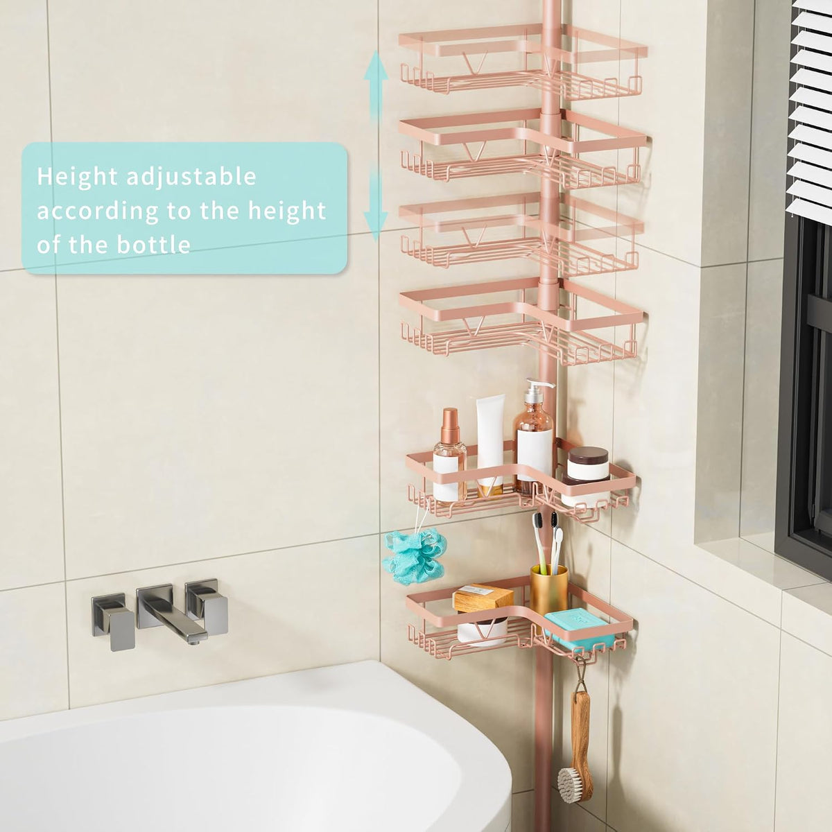 Corner Shower Caddy Tension Pole, Large Capacity Bathroom Organizer