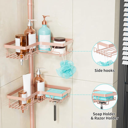 Corner Shower Caddy Tension Pole, Large Capacity Bathroom Organizer