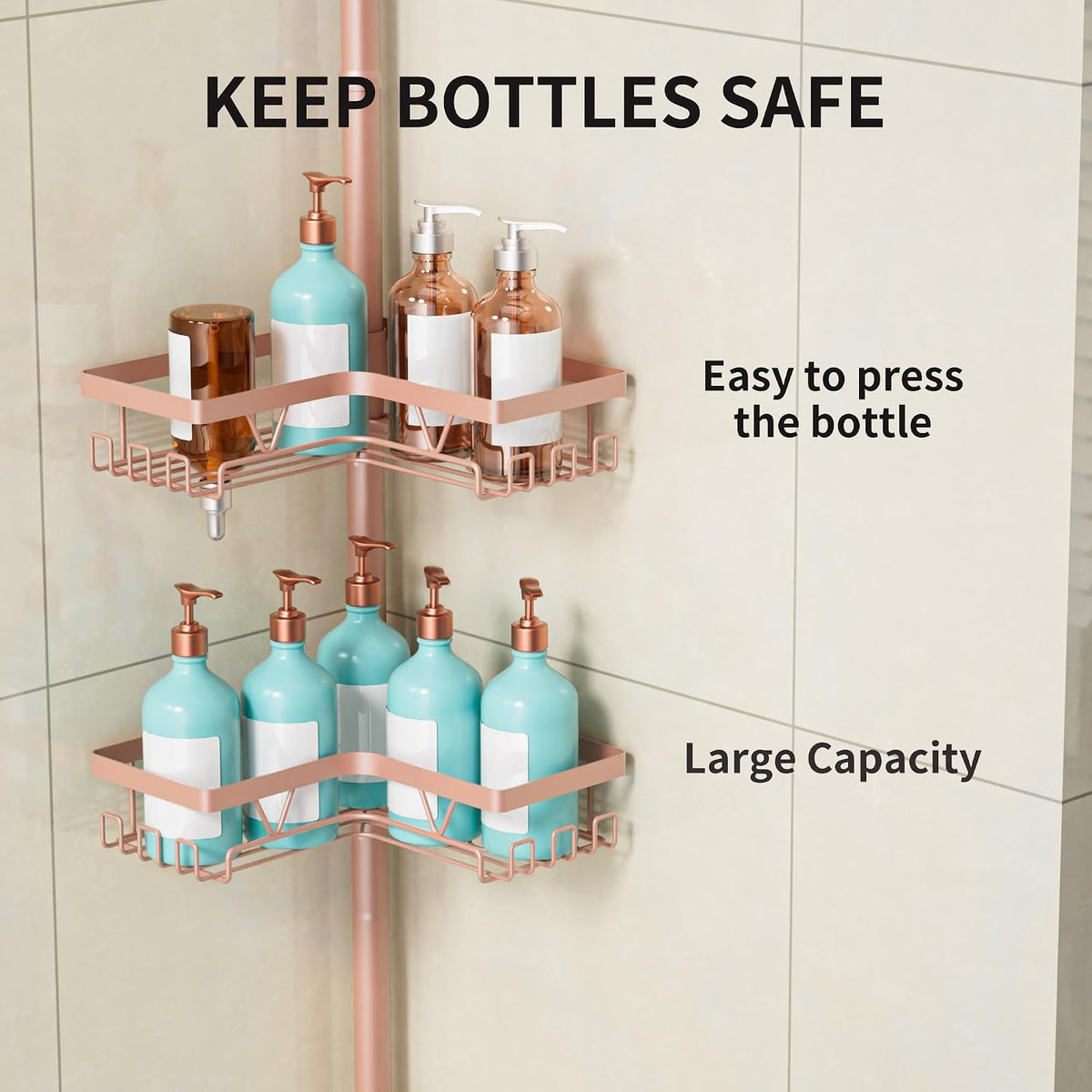 Corner Shower Caddy Tension Pole, Large Capacity Bathroom Organizer