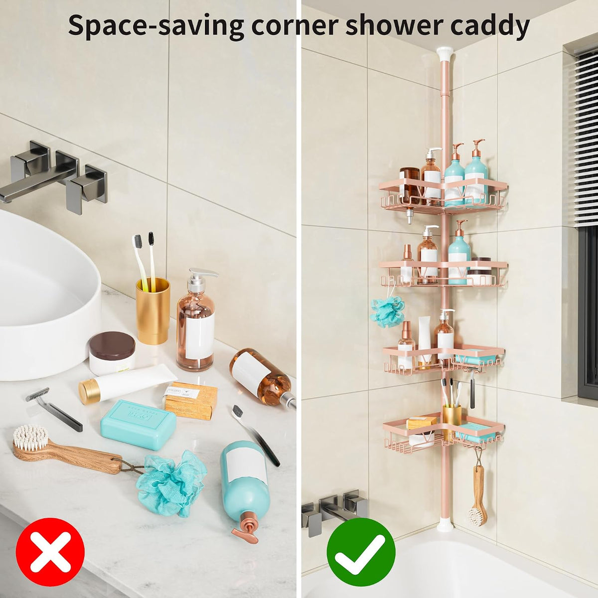 Corner Shower Caddy Tension Pole, Large Capacity Bathroom Organizer