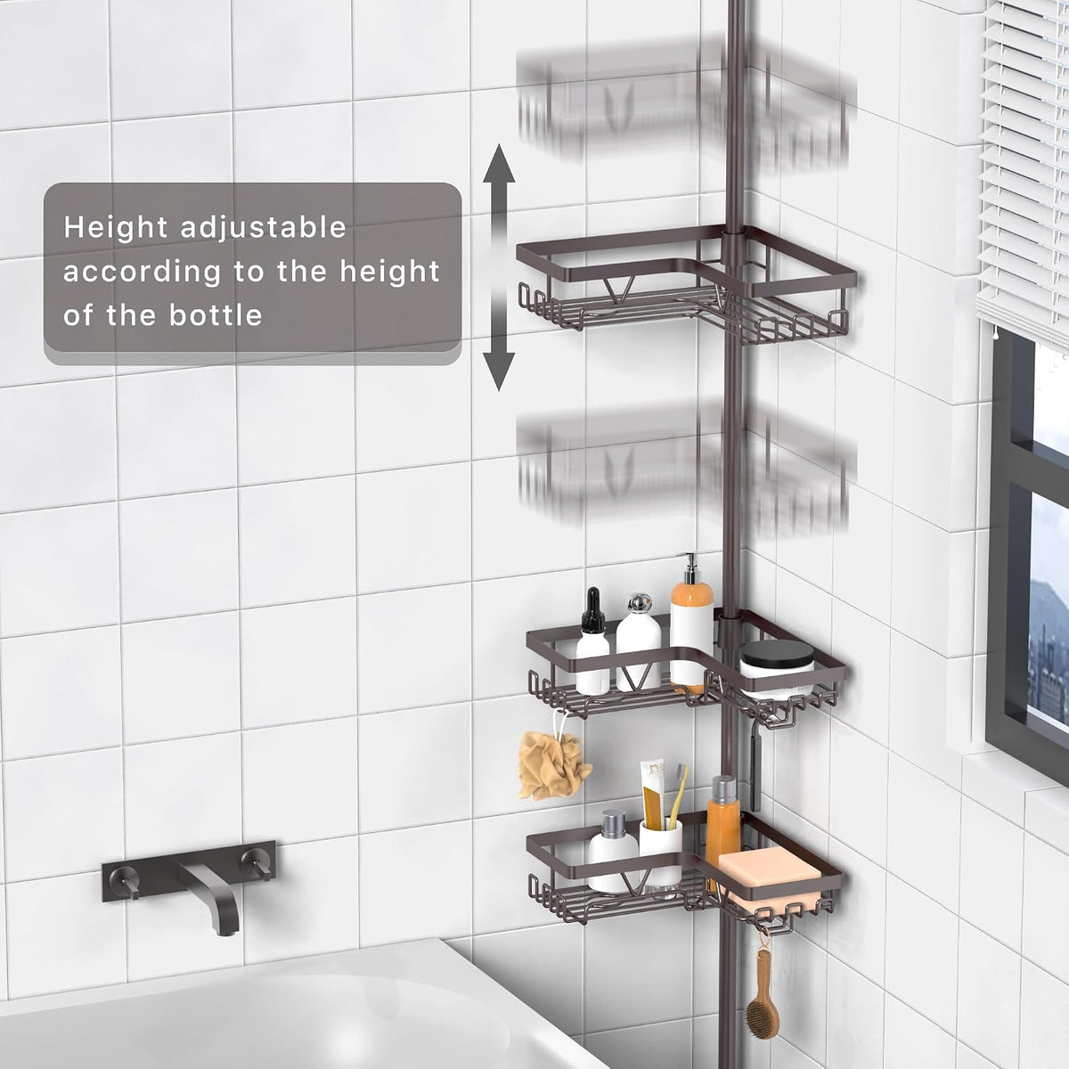 Corner Shower Caddy Tension Pole, Large Capacity Bathroom Organizer