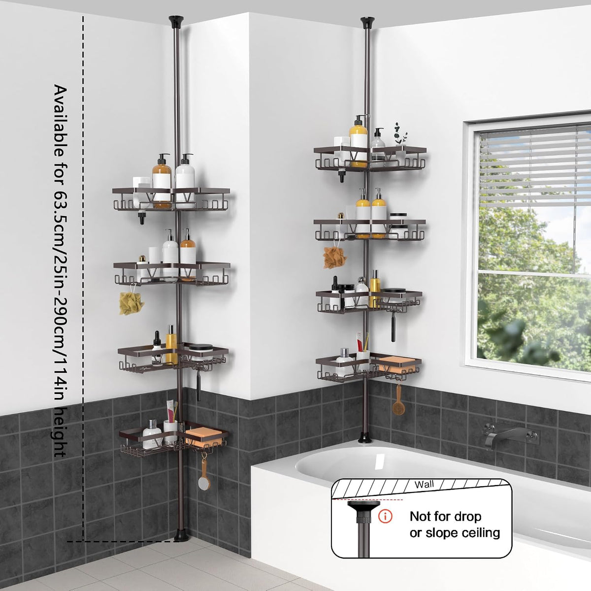 Corner Shower Caddy Tension Pole, Large Capacity Bathroom Organizer