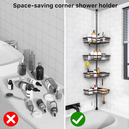 Corner Shower Caddy Tension Pole, Large Capacity Bathroom Organizer