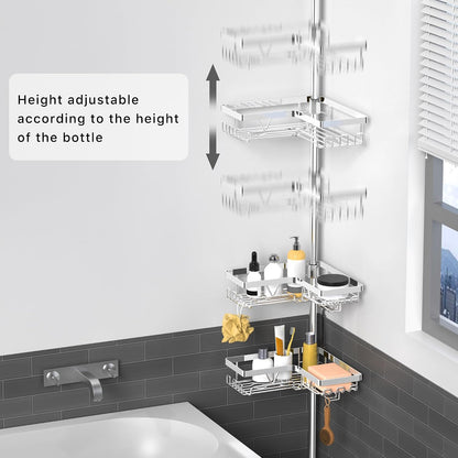 Corner Shower Caddy Tension Pole, Large Capacity Bathroom Organizer