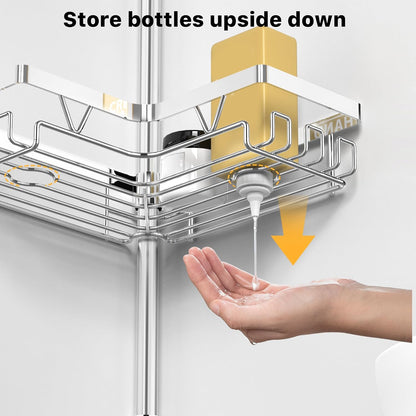 Corner Shower Caddy Tension Pole, Large Capacity Bathroom Organizer