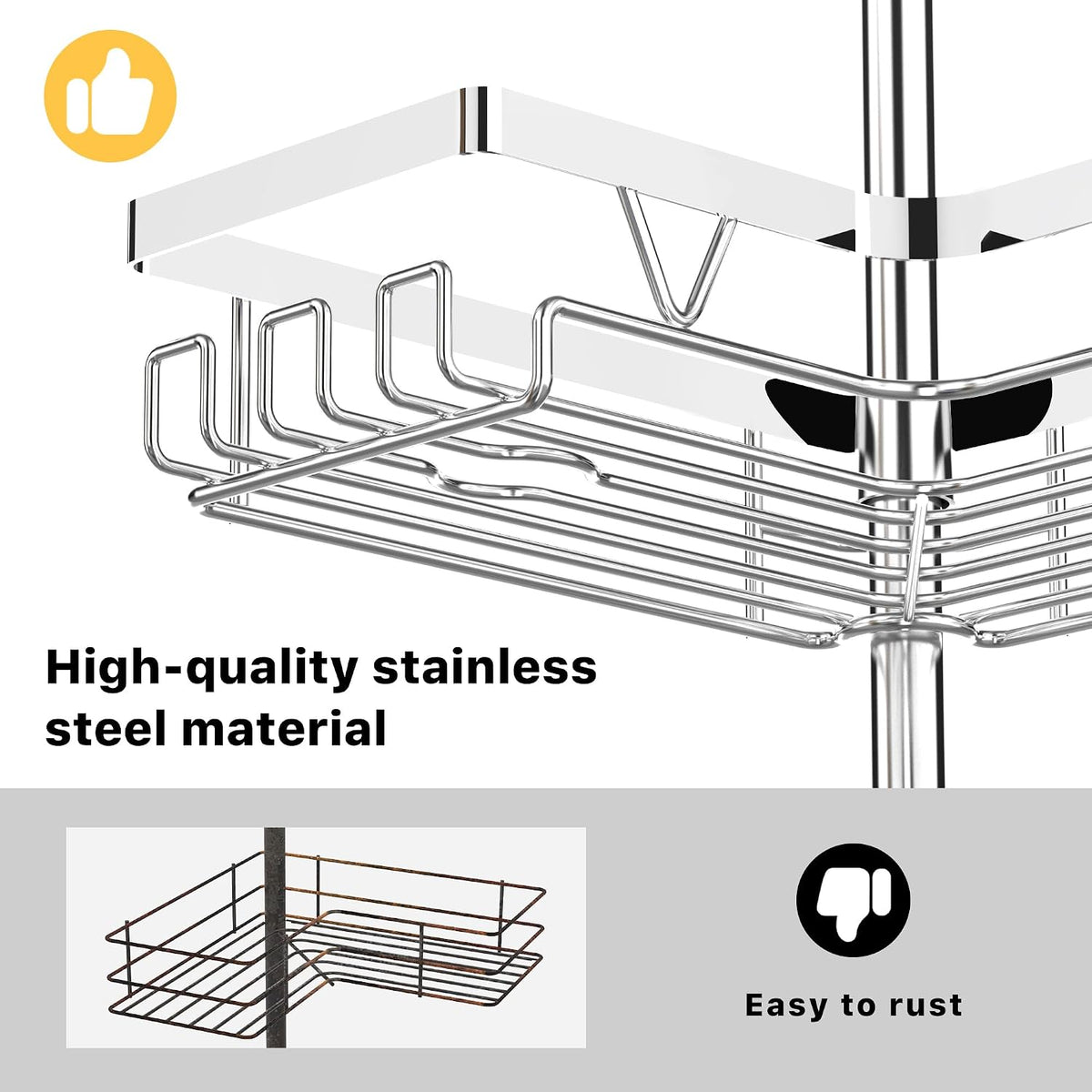 Corner Shower Caddy Tension Pole, Large Capacity Bathroom Organizer