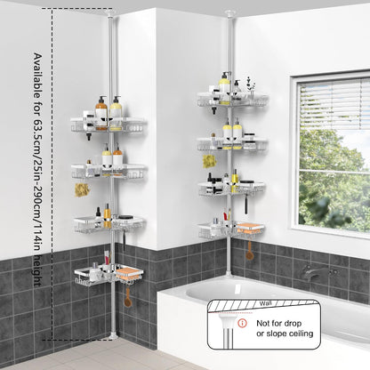 Corner Shower Caddy Tension Pole, Large Capacity Bathroom Organizer