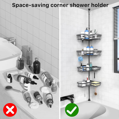 Corner Shower Caddy Tension Pole, Large Capacity Bathroom Organizer
