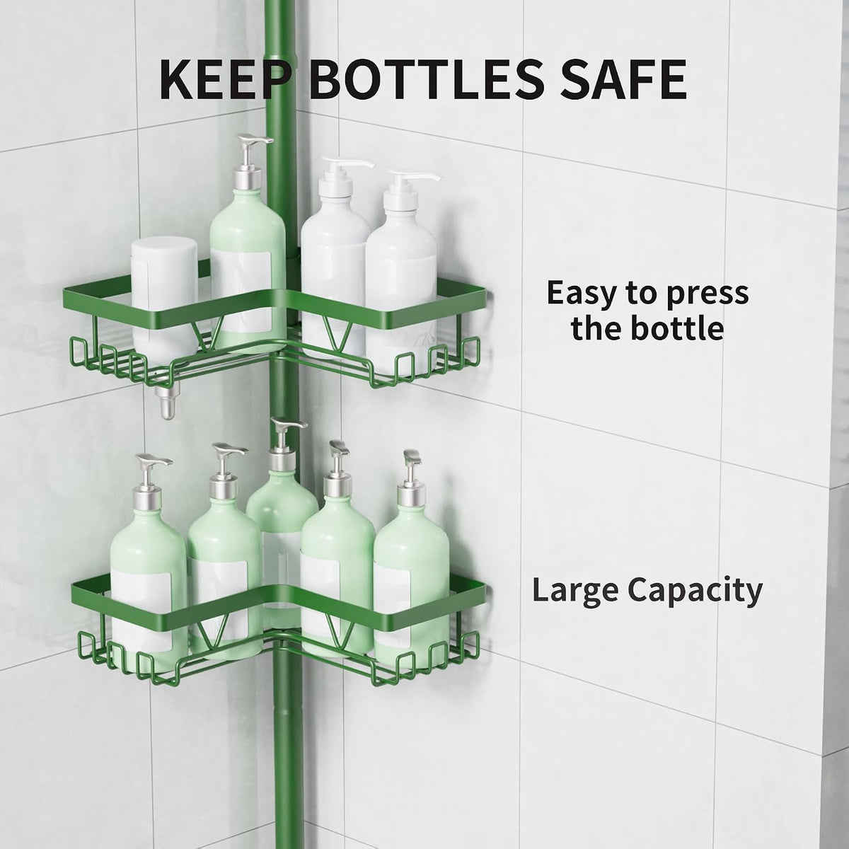 Corner Shower Caddy Tension Pole, Large Capacity Bathroom Organizer