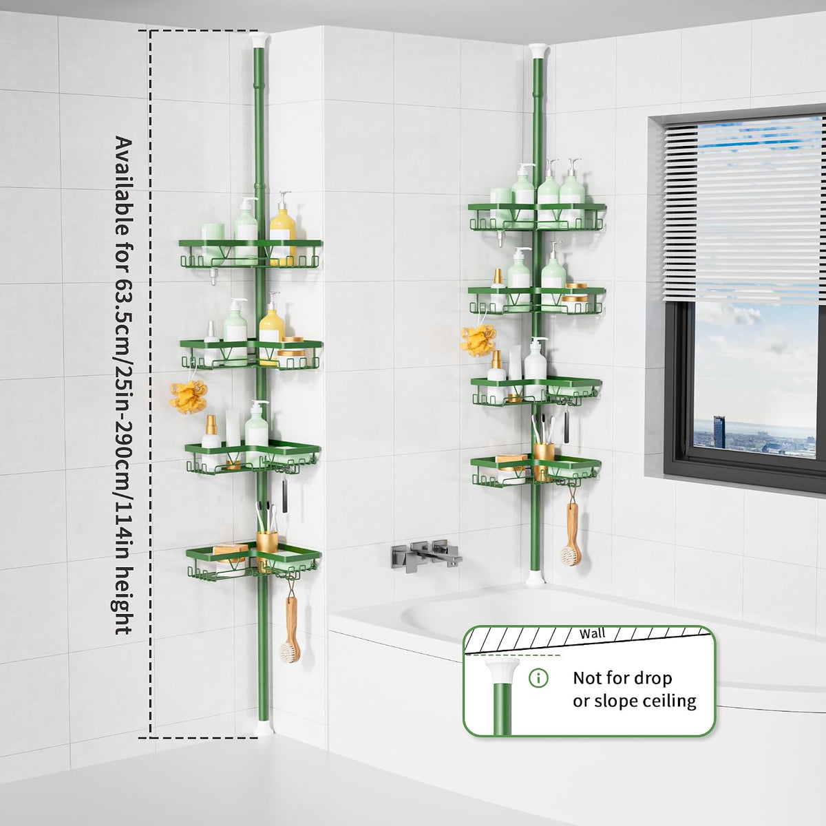 Corner Shower Caddy Tension Pole, Large Capacity Bathroom Organizer