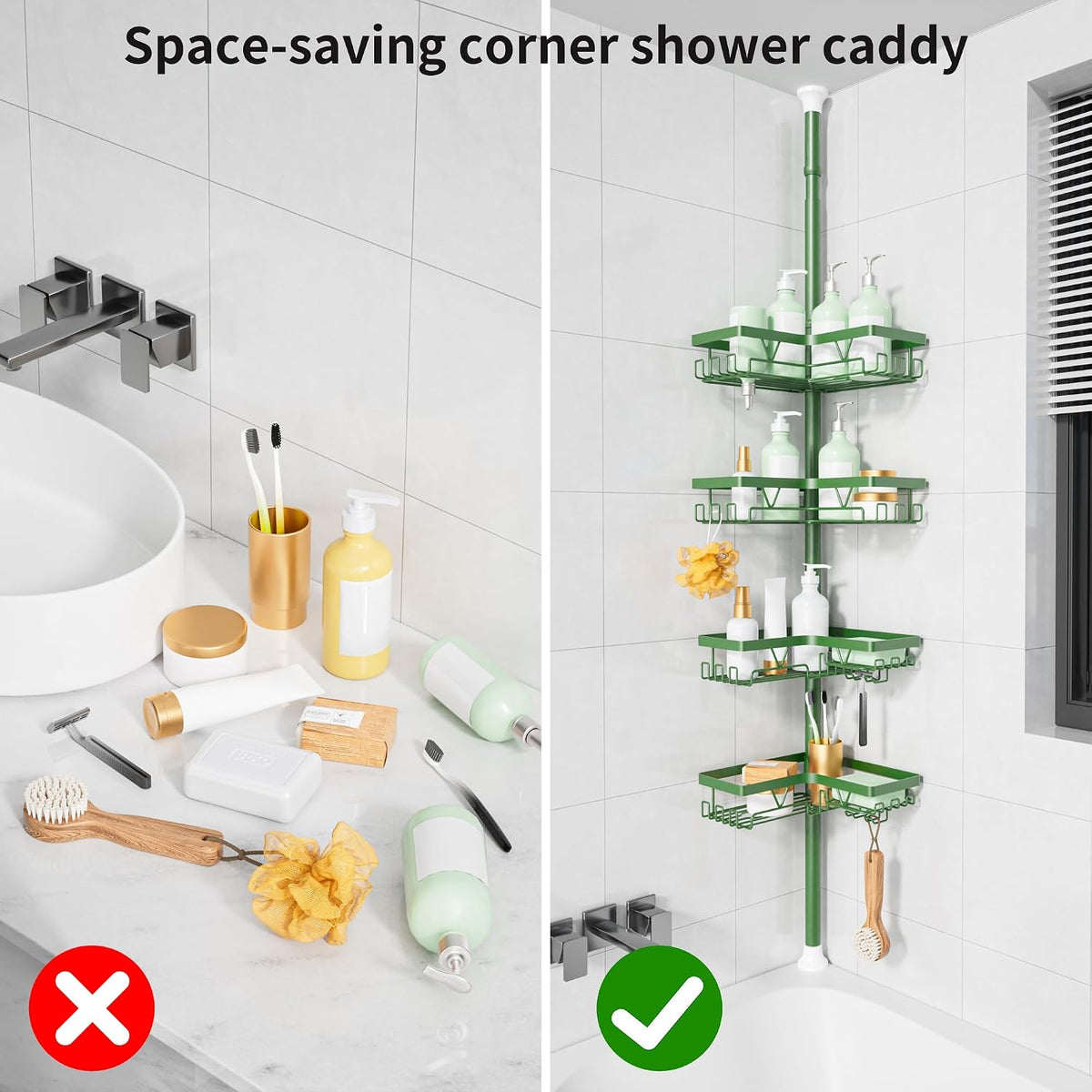 Corner Shower Caddy Tension Pole, Large Capacity Bathroom Organizer