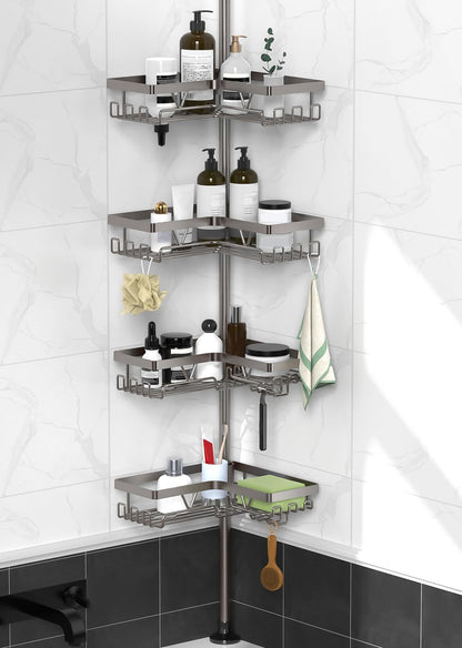 Corner Shower Caddy Tension Pole, Large Capacity Bathroom Organizer