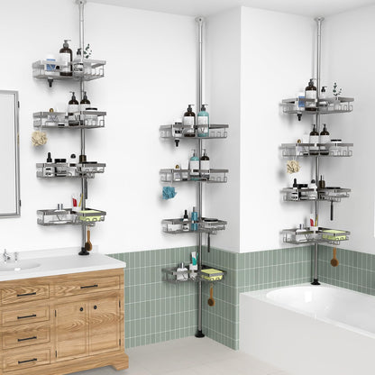 Corner Shower Caddy Tension Pole, Large Capacity Bathroom Organizer