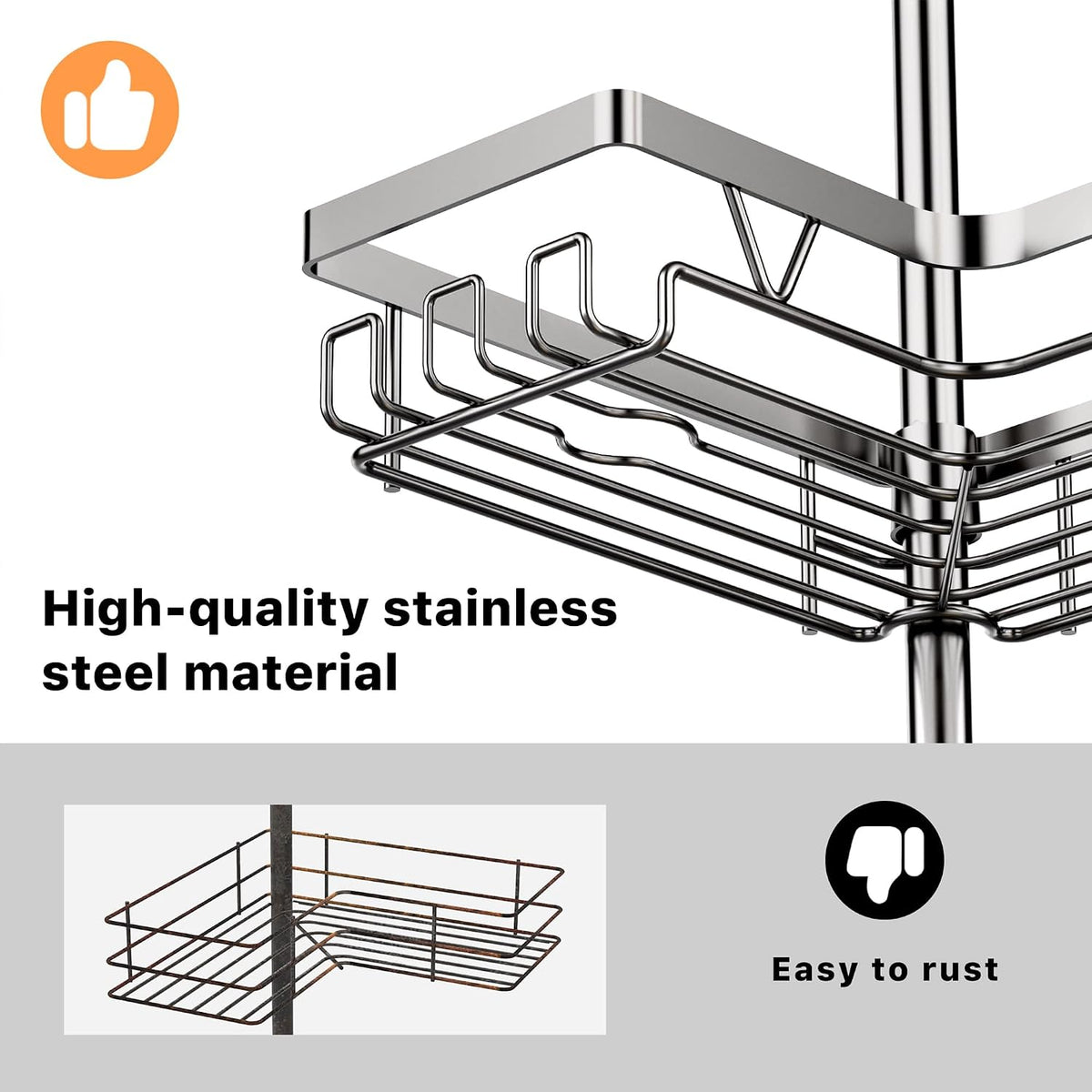 Corner Shower Caddy Tension Pole, Large Capacity Bathroom Organizer