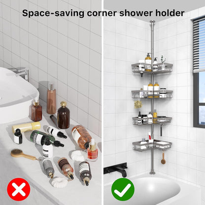 Corner Shower Caddy Tension Pole, Large Capacity Bathroom Organizer