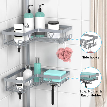 Corner Shower Caddy Tension Pole, Large Capacity Bathroom Organizer