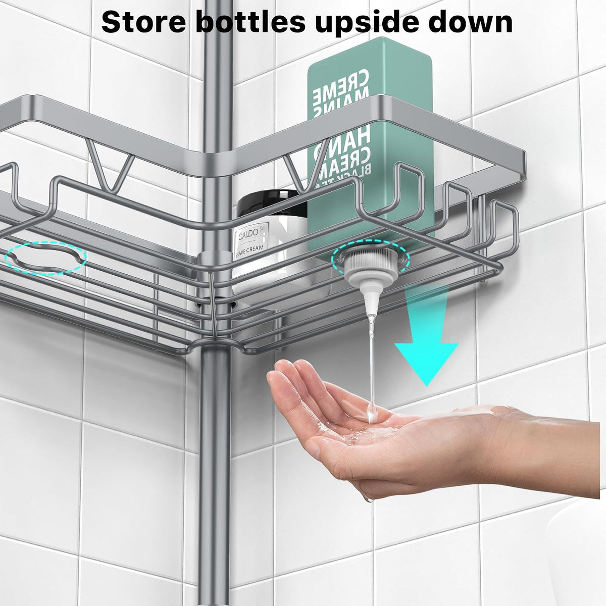 Corner Shower Caddy Tension Pole, Large Capacity Bathroom Organizer