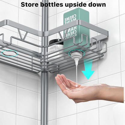 Corner Shower Caddy Tension Pole, Large Capacity Bathroom Organizer
