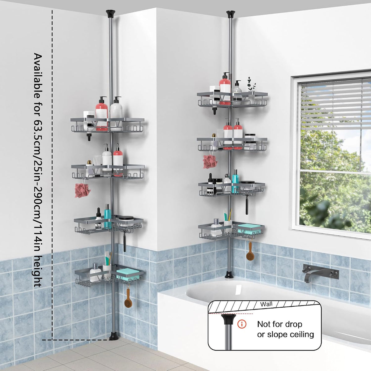 Corner Shower Caddy Tension Pole, Large Capacity Bathroom Organizer