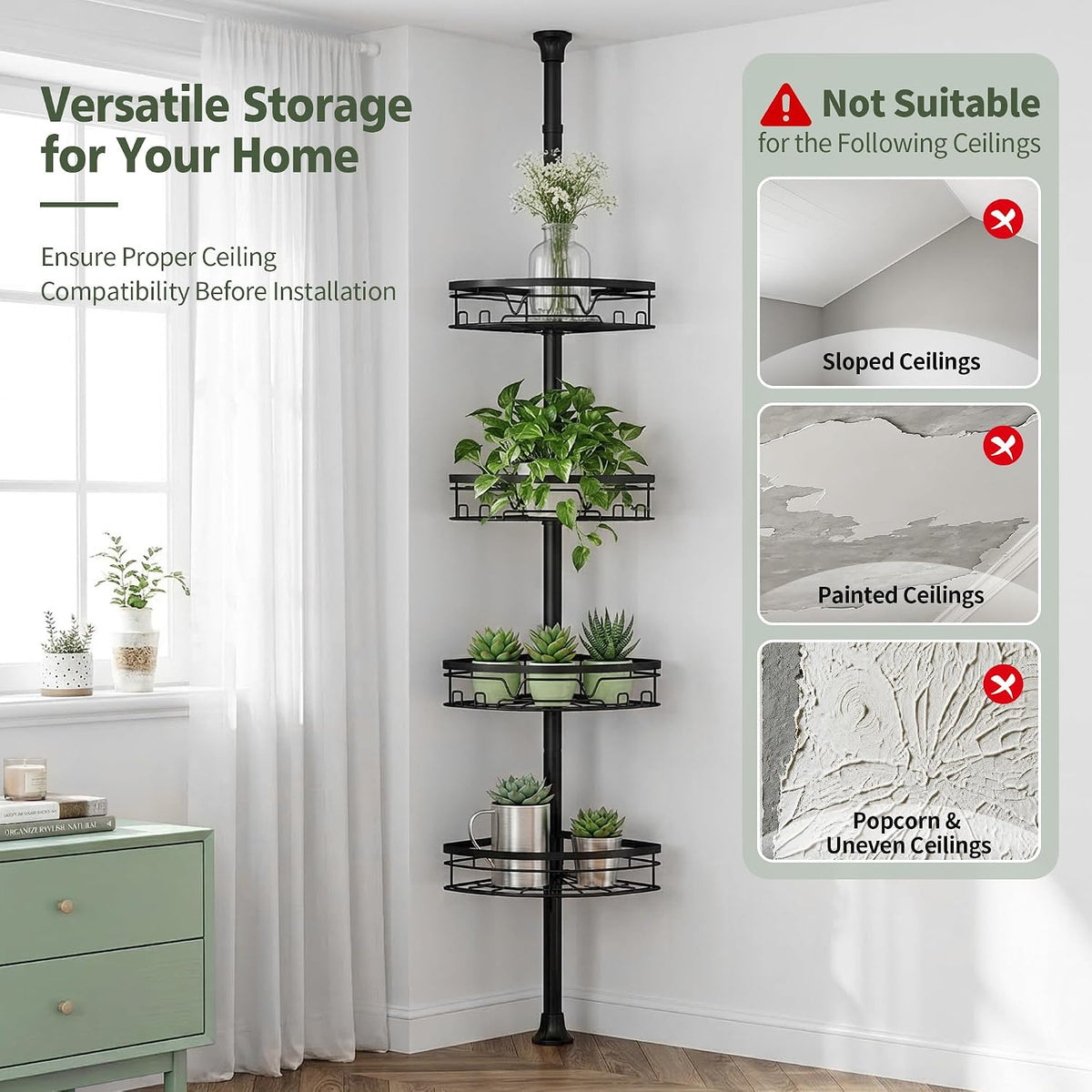 Corner Shower Caddy Tension Pole, Large Capacity Bathroom Organizer