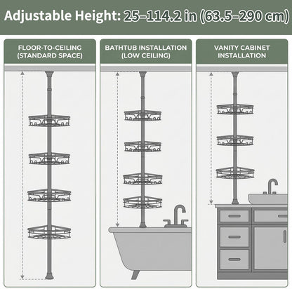 Corner Shower Caddy Tension Pole, Large Capacity Bathroom Organizer