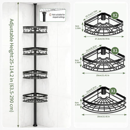 Corner Shower Caddy Tension Pole, Large Capacity Bathroom Organizer