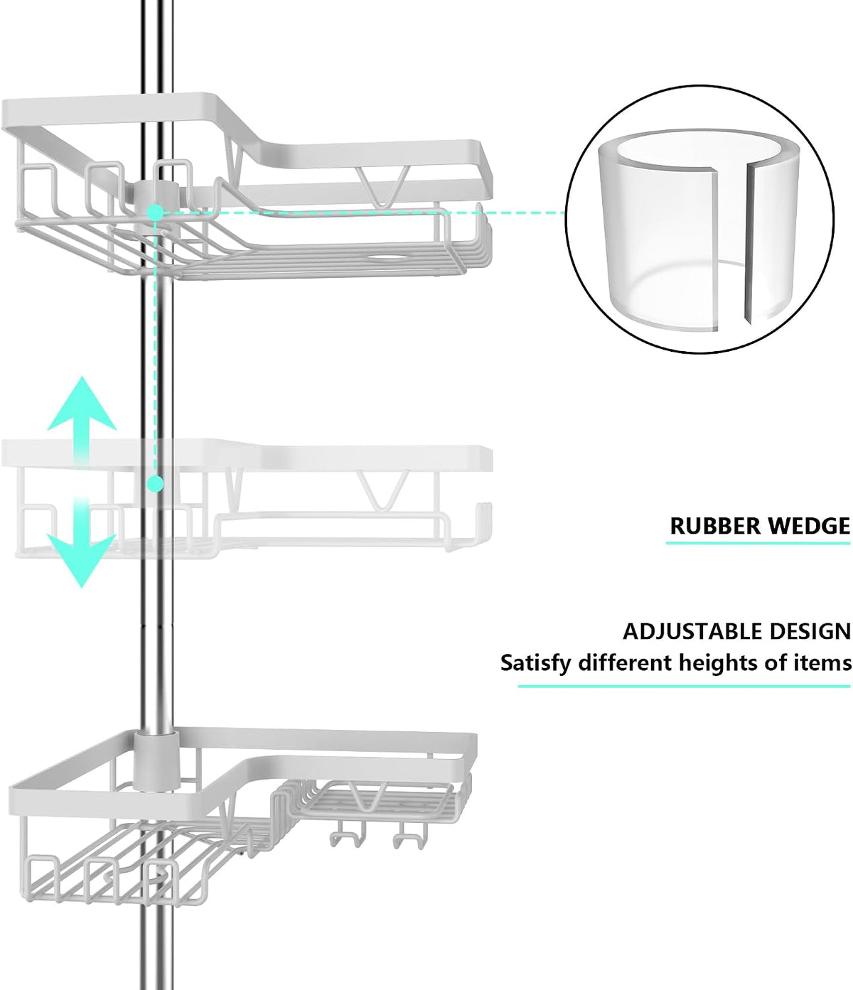 Corner Shower Caddy Tension Pole, Large Capacity Bathroom Organizer