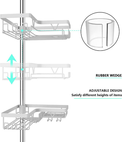 Corner Shower Caddy Tension Pole, Large Capacity Bathroom Organizer