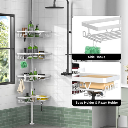 Corner Shower Caddy Tension Pole, Large Capacity Bathroom Organizer
