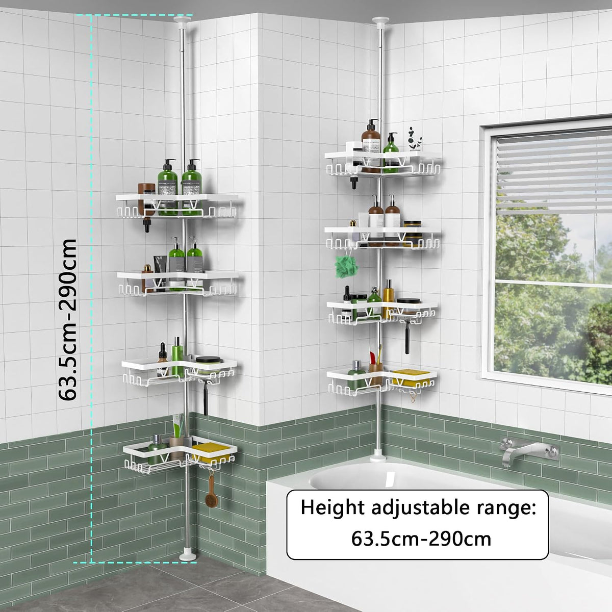 Corner Shower Caddy Tension Pole, Large Capacity Bathroom Organizer