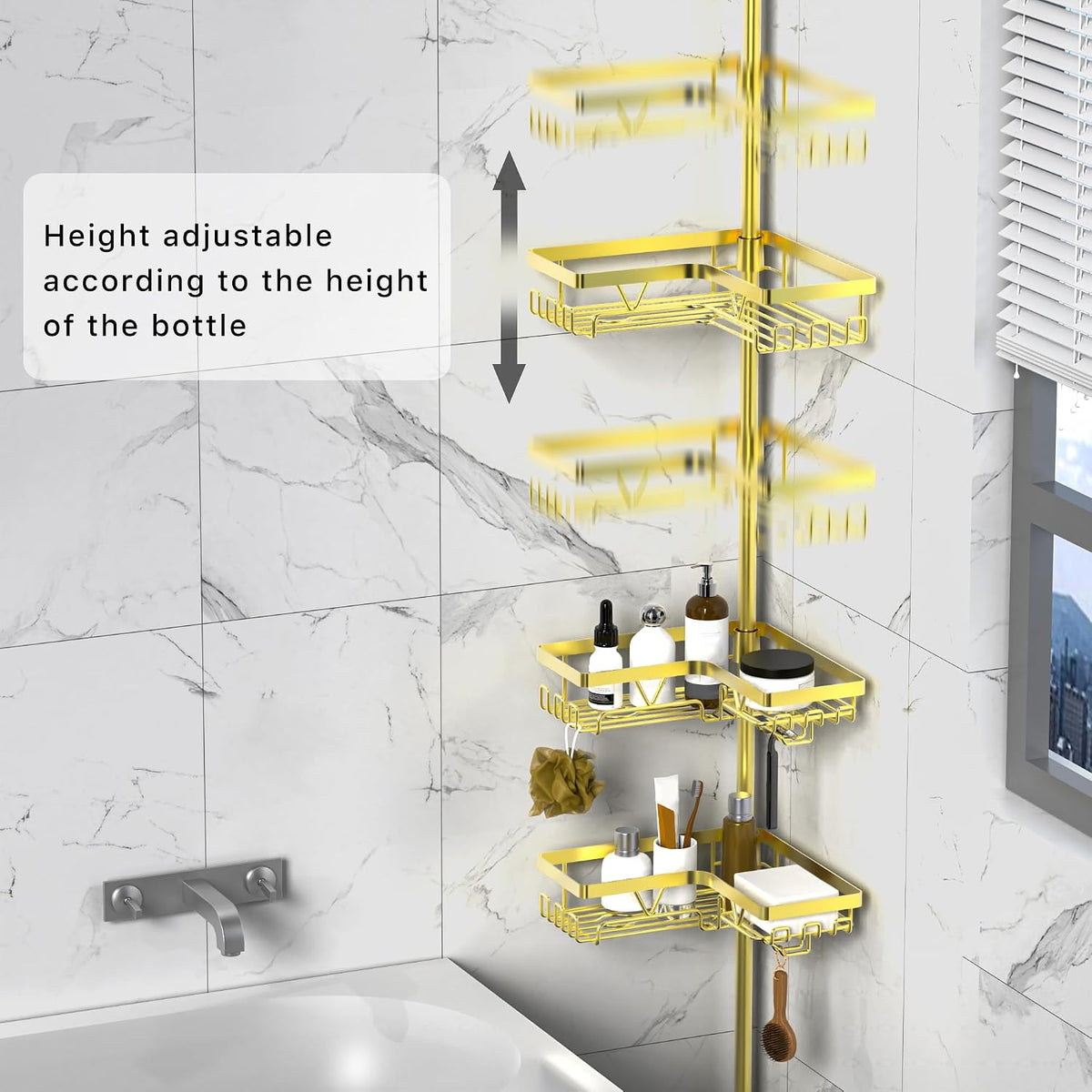 Corner Shower Caddy Tension Pole, Large Capacity Bathroom Organizer