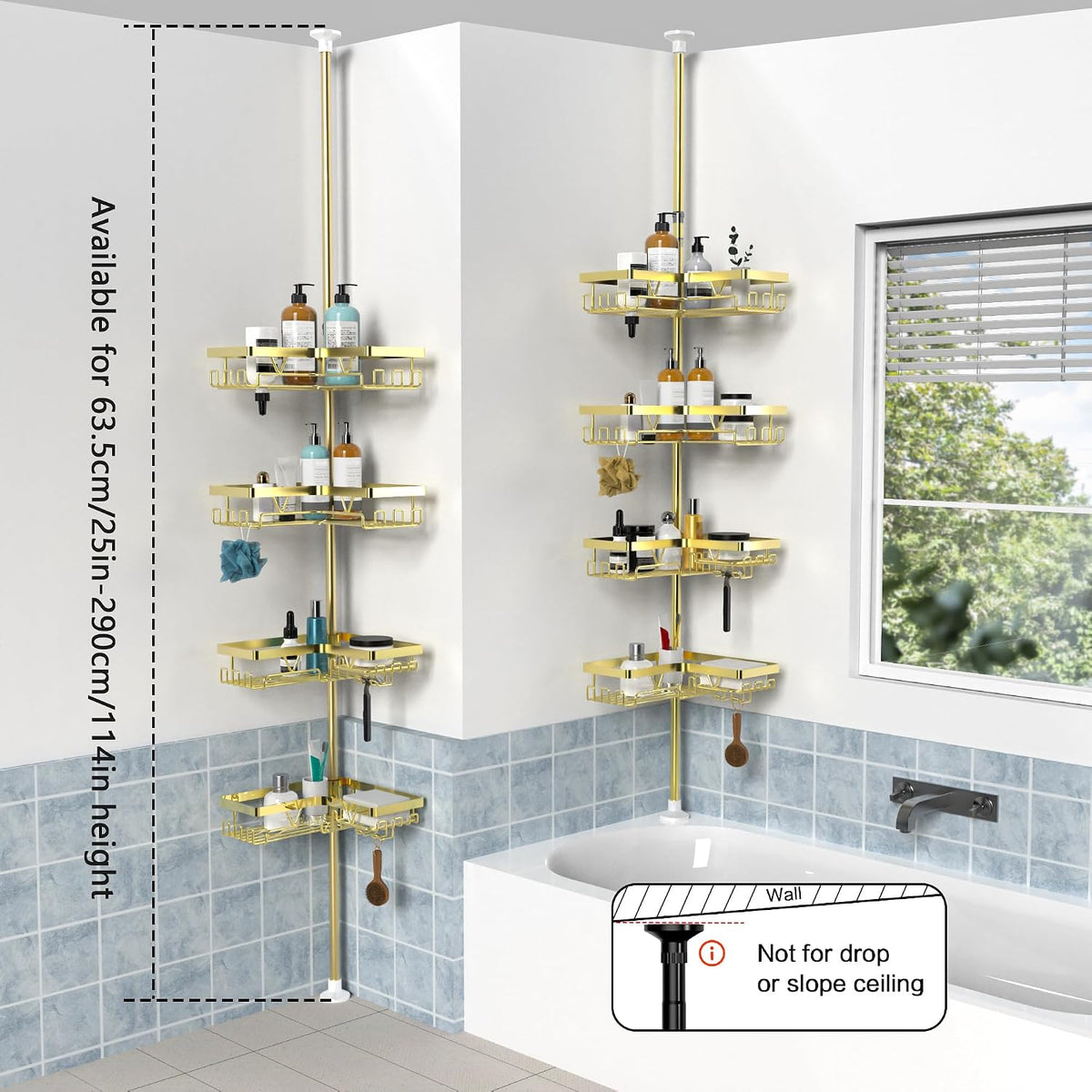 Corner Shower Caddy Tension Pole, Large Capacity Bathroom Organizer